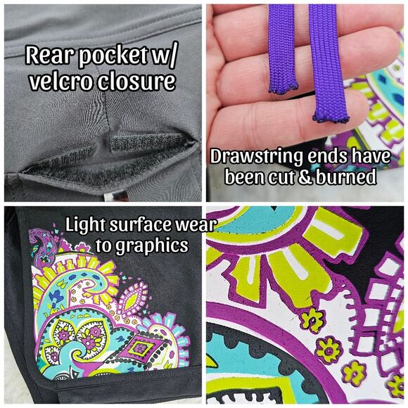 Black Board Shorts Athleta Zanzibar Size 4 Purple Paisley Graphic Print Stretch - Picture 4 of 7